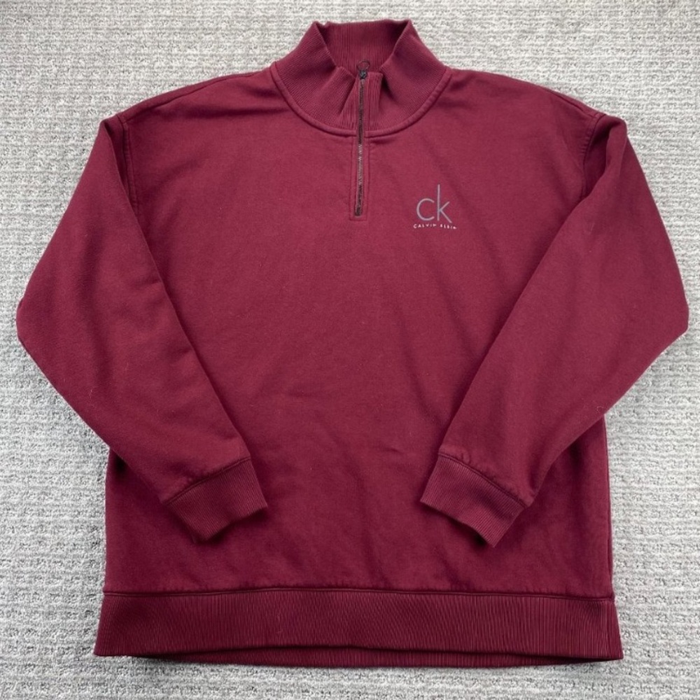 Calvin Klein CK Sweater Men XXL 2XL Burgundy Casual Pullover Sweatshirt 1/4 Zip